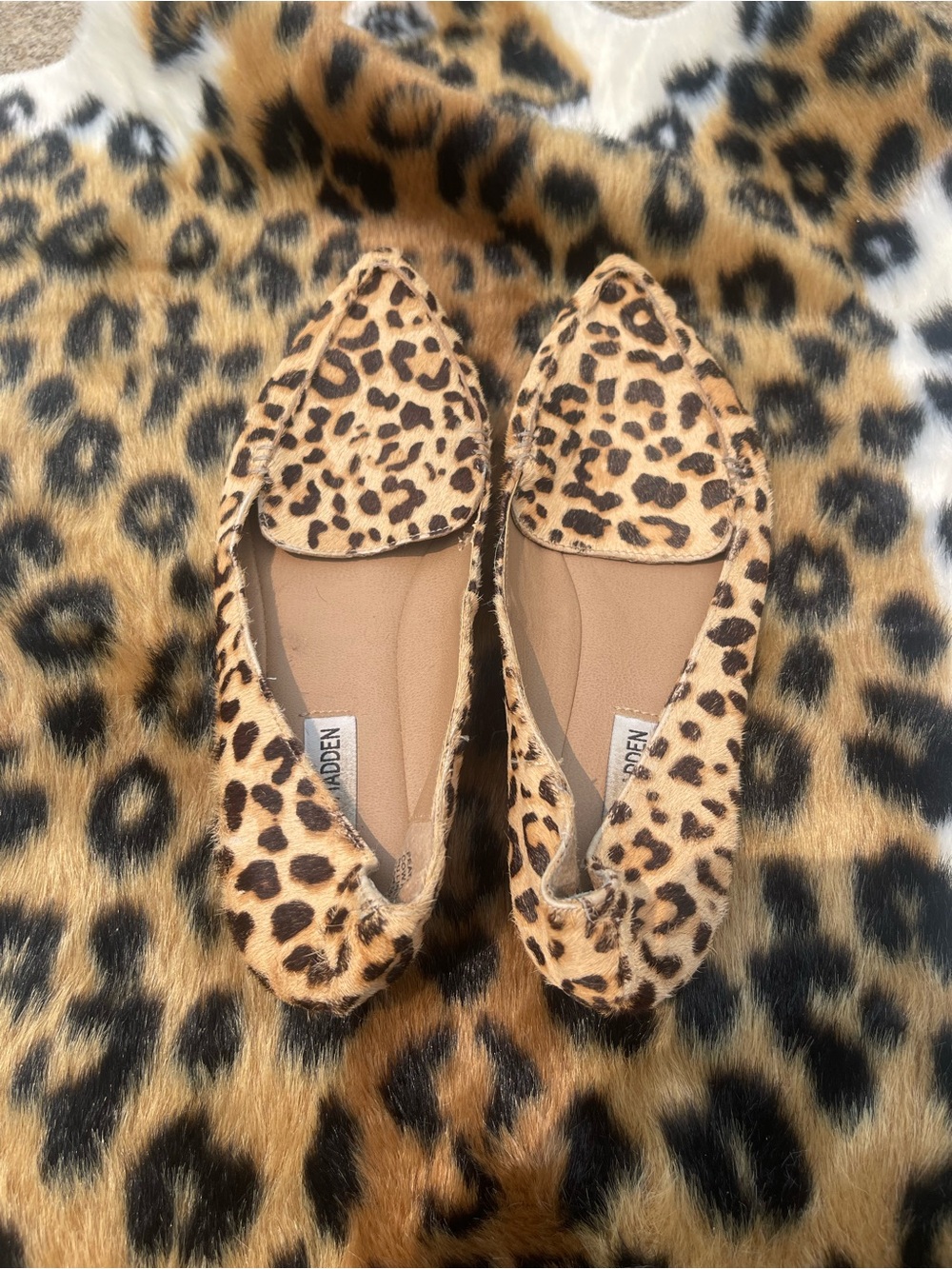 Steve Madden Leopard Print Pointed Toe Flats in Tan and Black